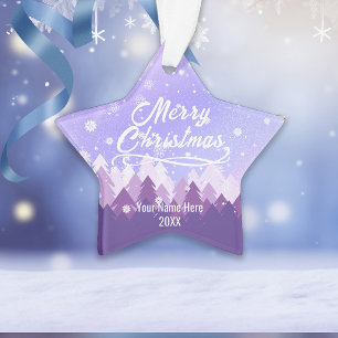 Adorno Purple Peaceful Snow Forest Feliz Navidad