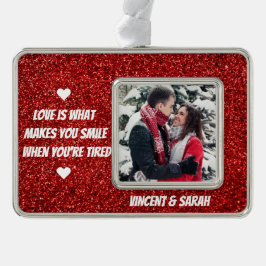 Adorno Purpurina Personalizado Pareja Foto, Nombre y Cita