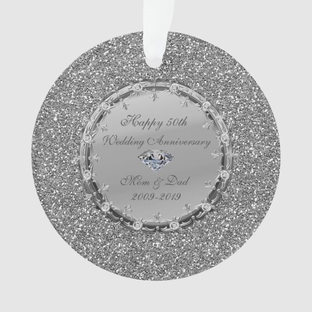 Adorno Purpurina Plata Diamantes 50 años Boda (Anverso)