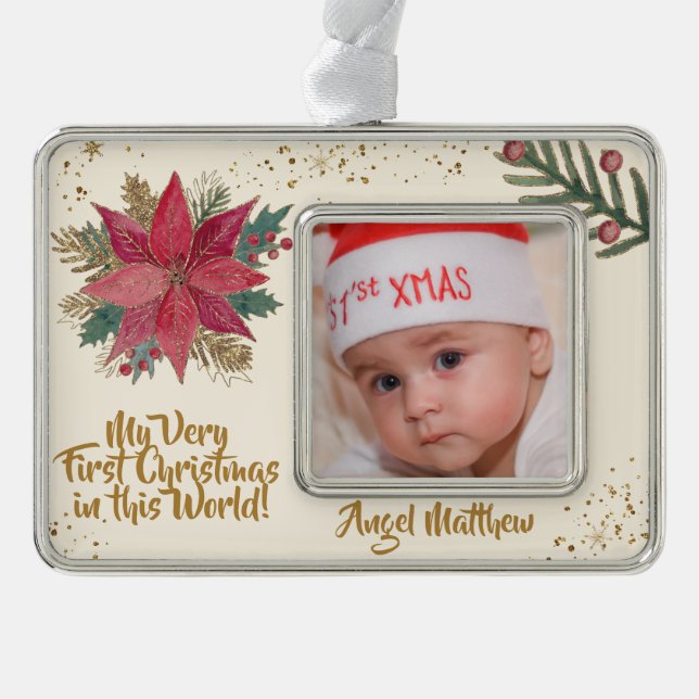 Adorno Purpurinoso Gold Red Poinsettia, primera foto de N (Anverso)