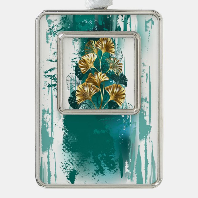 Adorno Rama con hojas doradas Ginko Biloba (Anverso)