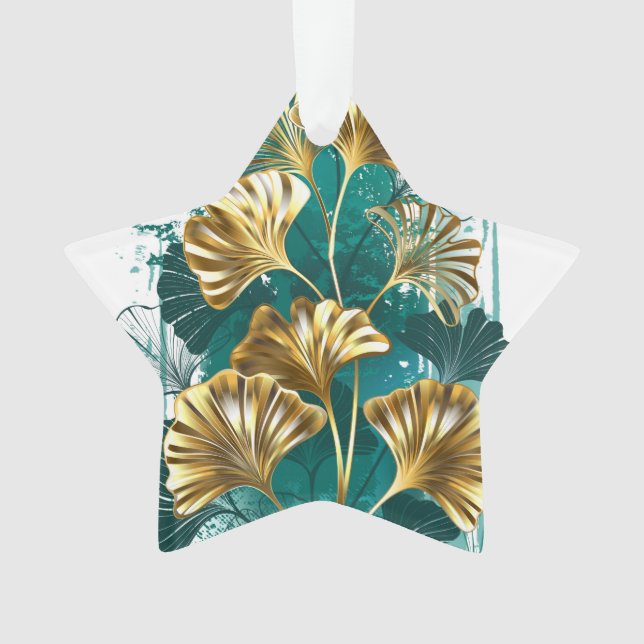 Adorno Rama con hojas doradas Ginko Biloba (Anverso)