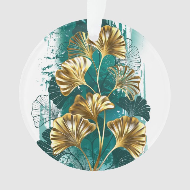Adorno Rama con hojas doradas Ginko Biloba (Anverso)