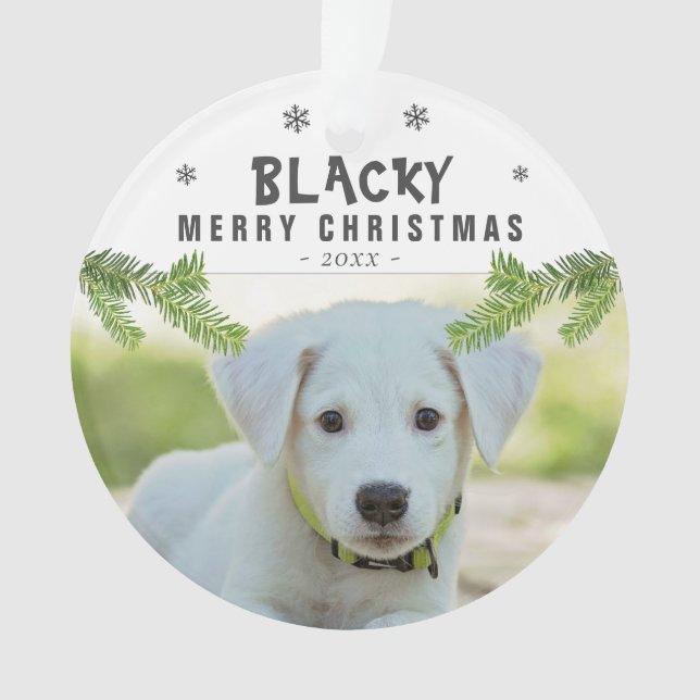 Adorno Rama de Perro Fotográfico Pino Snowflakes Feliz Na (Anverso)