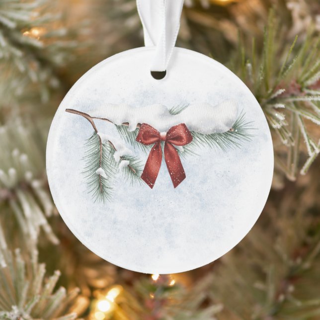 Adorno rama de pino cubierta de nieve con un arco rojo fe (Árbol)