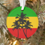 Adorno Rasta Flag Tropical Palm Trees Christmas<br><div class="desc">Rasta flag coloured striped Christmas tree ornament with black tropical palm tree silhouettes. All text on the back is customisable,  so you can add your own names and message</div>