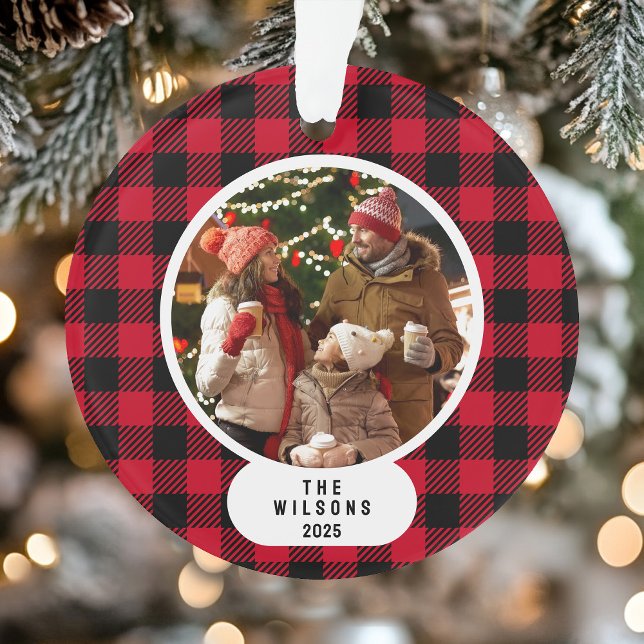 Adorno Red and Black Buffalo Plaid Photo Christmas (Red and Black Buffalo Plaid Photo Christmas Ornament)