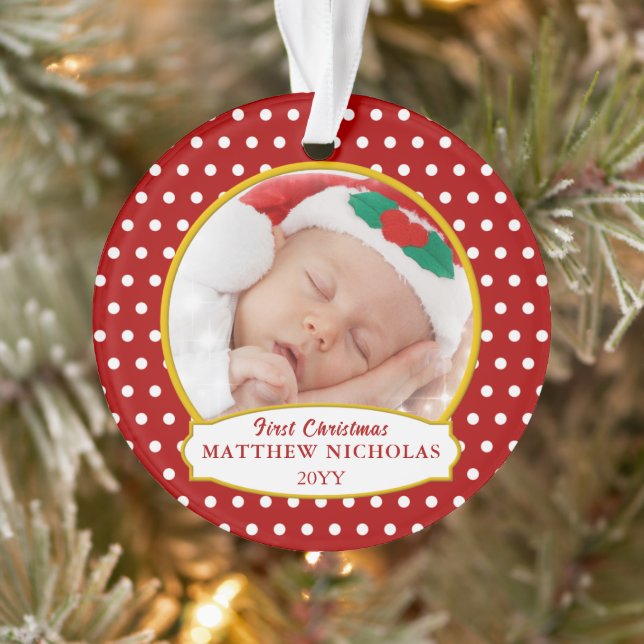 Adorno Red Baby's First Christmas Photo Ornament (Árbol)
