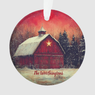 Adorno Red Barn with Star and Trees Farmhouse Monogram