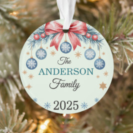 Adorno Red Bow Blue Ornaments Family Name 2025 Christmas