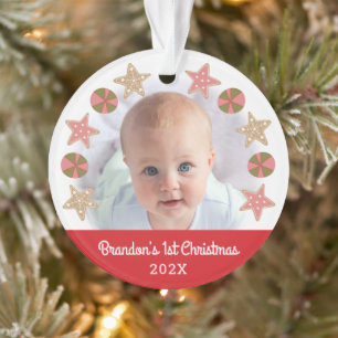 Adorno Red First Christmas Baby Photo Gingbread Boy