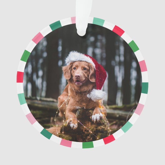 Adorno Red Green Starburst Stripes Dog Navidades (Anverso)