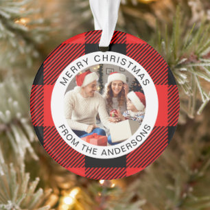 Adorno Red Plaid Moderno Navidades Sencillos Familia 2 Fo