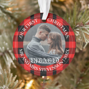 Adorno Red Plaid Our first Christmas Mr and Mrs 2 Photo