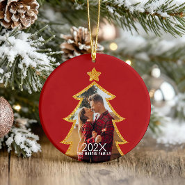 Adorno Red Shiny Christmas Tree Personalized Photo