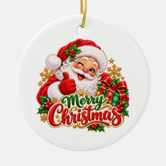 Adorno redondo de cerámica de Papá Noel Feliz Navi