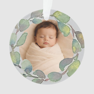 Adorno Regalo de foto de bebé personalizada con acuarela