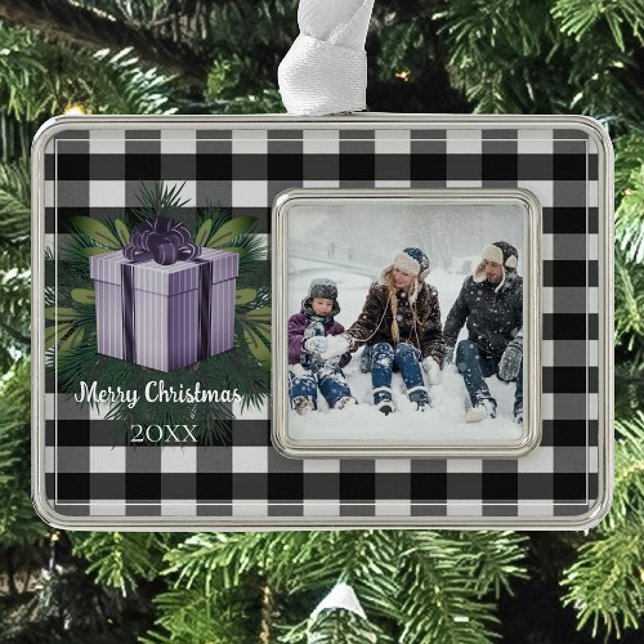Adorno Regalo de los Navidades de Buffalo Plaid | Púrpura (Purple Buffalo Plaid Christmas Gift Christmas Ornament)