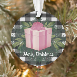 Adorno Regalo de los Navidades de Buffalo Plaid Rosa