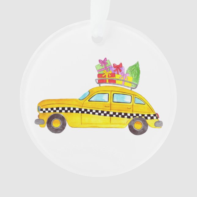 Adorno Regalos de Navidades de taxi amarillo de Nueva Yor (Anverso)