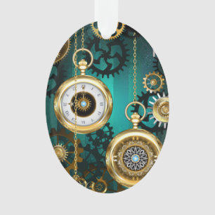 Adorno Reloj de joyería Steampunk sobre un fondo verde