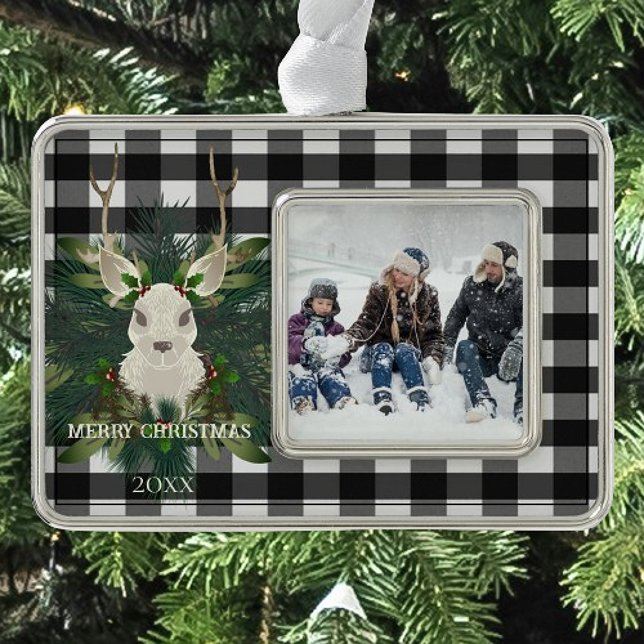 Adorno Reno festivo de búfalo (Buffalo Plaid Festive Reindeer Christmas Ornament)