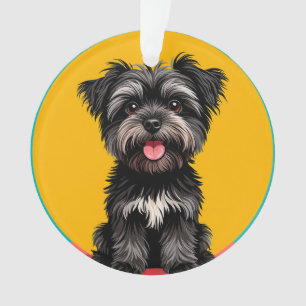 Adorno Retrato de cachorro terrier juguetón en negro y gr