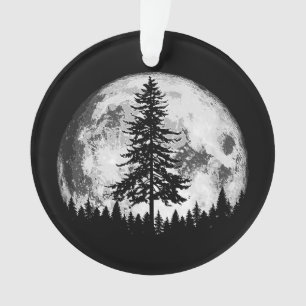 Adorno Retro Pleno Luna y Minimalista Pino Árbol Vintage 