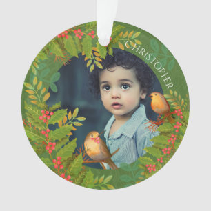 Adorno Robin Birds Holly Berry Photo Green
