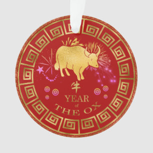 Adorno Rojo chino del buey del zodiaco/oro ID542