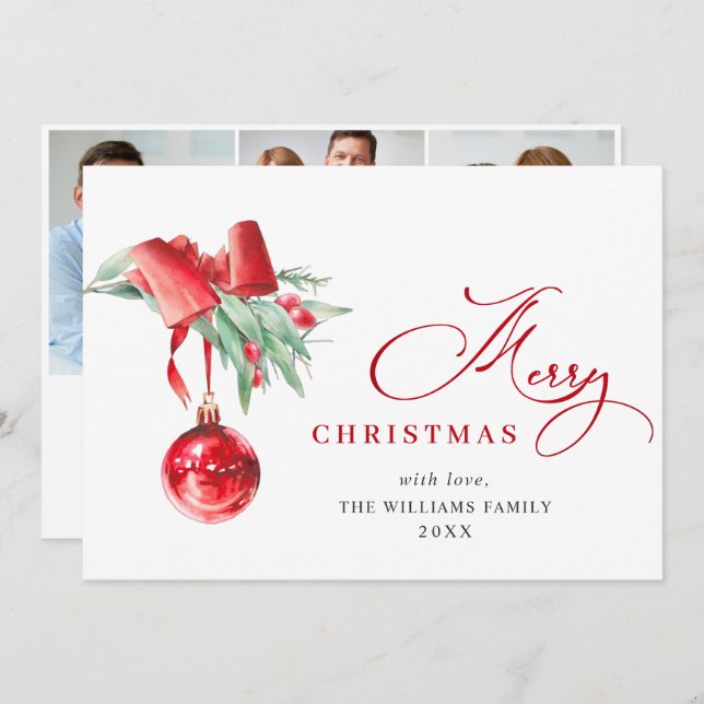 Adorno Rojo Elegante Feliz Navidad 3 FOTO (Anverso / Reverso)