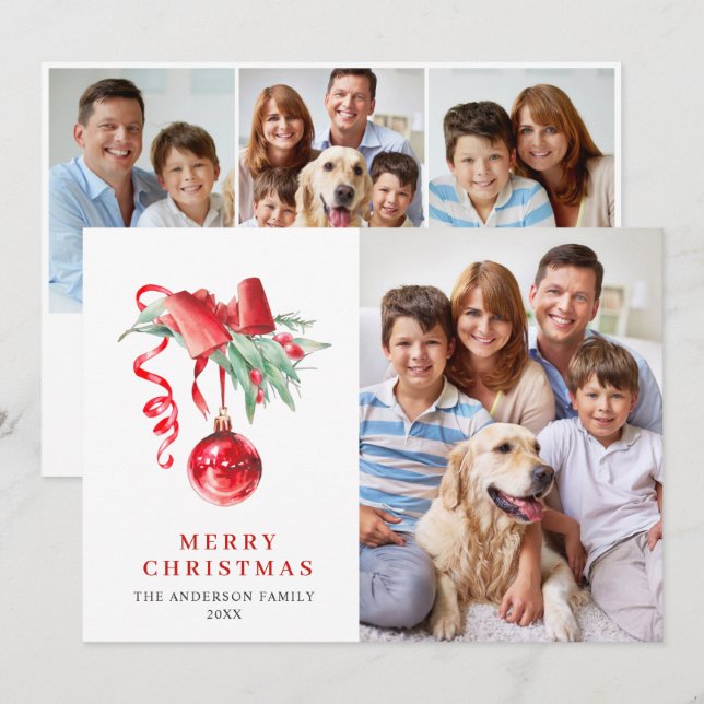 Adorno Rojo Elegante Feliz Navidad 4 FOTO (Anverso / Reverso)