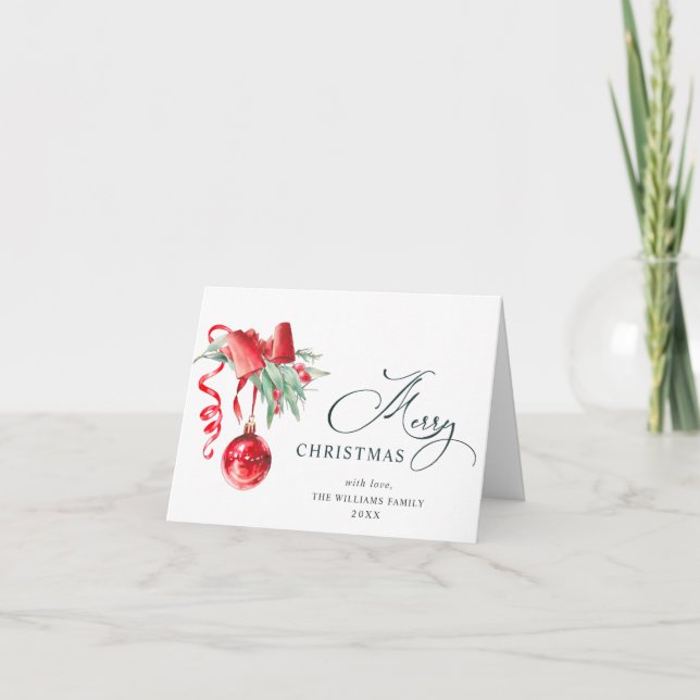 Adorno Rojo Elegante Feliz Navidad Saludo (Anverso)