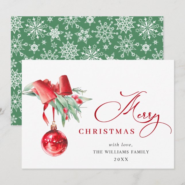 Adorno Rojo Elegante Feliz Navidad Saludo (Anverso / Reverso)