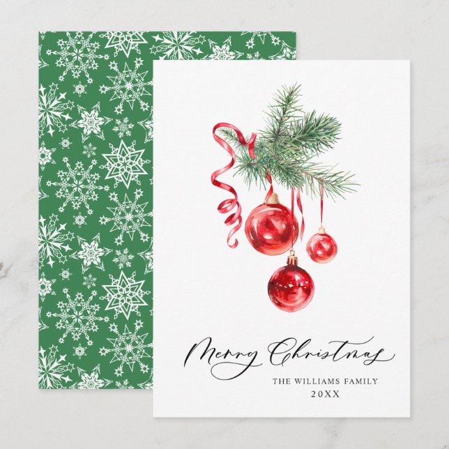 Adorno Rojo Elegante Feliz Navidad Saludo (Anverso / Reverso)