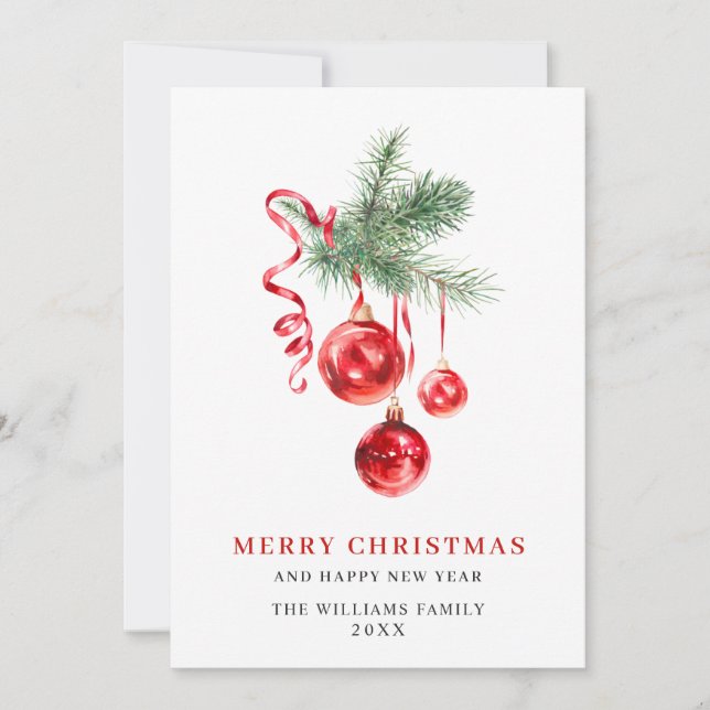 Adorno Rojo Elegante Feliz Navidad Saludo (Anverso)