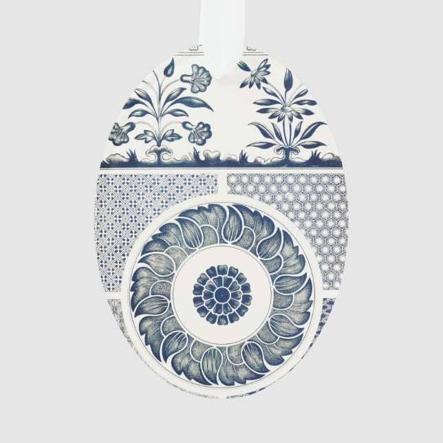 Adorno Ronda azul blanca floral china (Reverso)