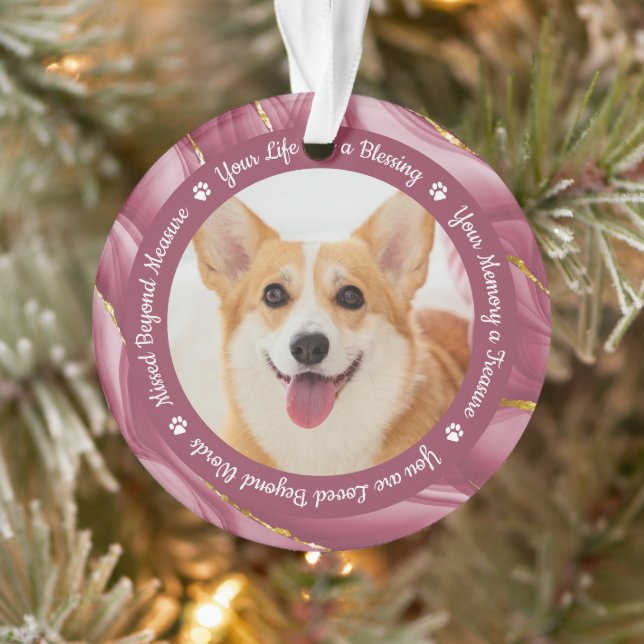 Adorno Rosa Dog Memorial Gold Personalizado 2 Mascota Fot (Árbol)