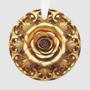 Adorno Rosa dorada elegante con marco decorativo ornament