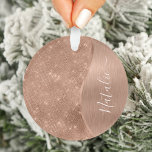 Adorno Rosa metálico Purpurina de oro personalizado<br><div class="desc">Personaliza fácilmente este metalizado de rosa dorado y glamoroso adorno con motivos purpurinas con su propio nombre personalizado.</div>