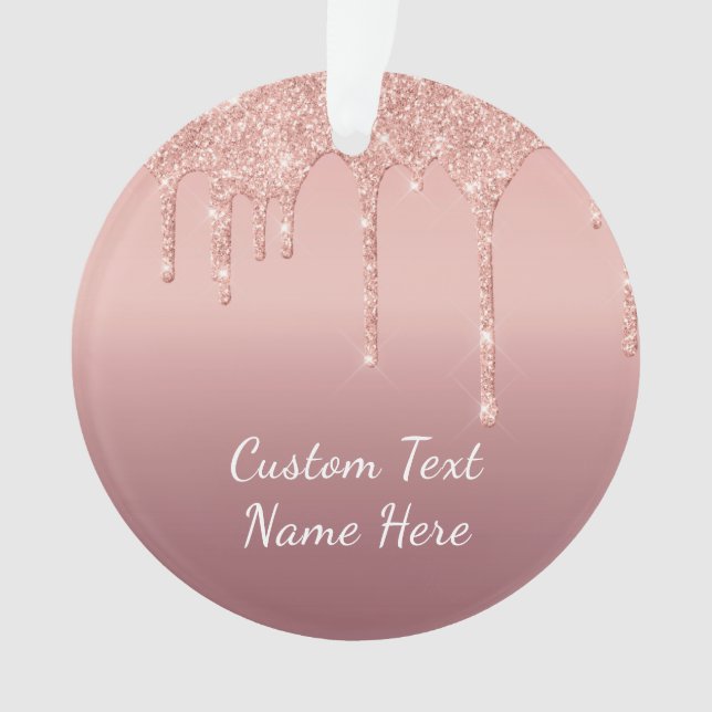 Adorno Rosa Purpurina de oro Personalizado Texto Ornament (Anverso)