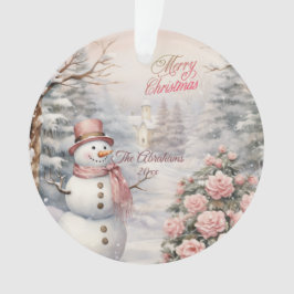 Adorno Rosas rosadas vintage, pueblo de Navidades de niev