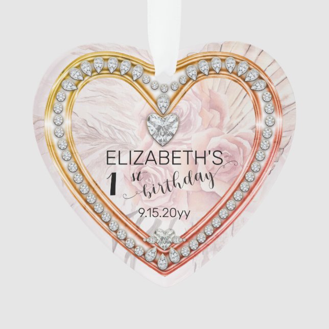 Adorno Rosas rosas rosas |Diamantes Primer cumpleaños Kee (Anverso)