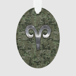 Adorno Rótulo Aries Zodiac en Camo Digital al estilo Wood