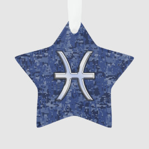 Adorno Rótulo Zodiac de Pisces en camuflaje digital azul 