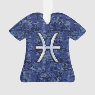 Adorno Rótulo Zodiac de Pisces en camuflaje digital azul 