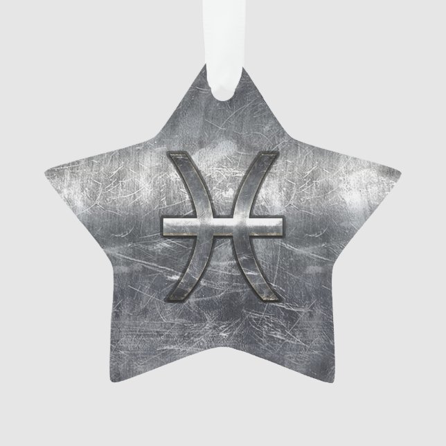 Adorno Rótulo Zodiac Pisces al estilo de acero granulado (Anverso)