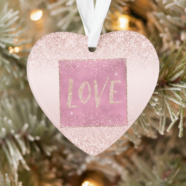 Adorno Rubor Pink Ombre Glitzy Purpurina Sparkle Love (Árbol)
