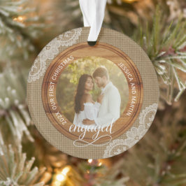 Adorno Rustic Burlap and Lace First Christmas engaged