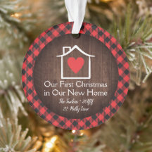 Rustic First Christmas New Home Heart Plaid Photo